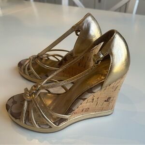 Coach Metallic Gold Wedge Sandals women’s size 6.5